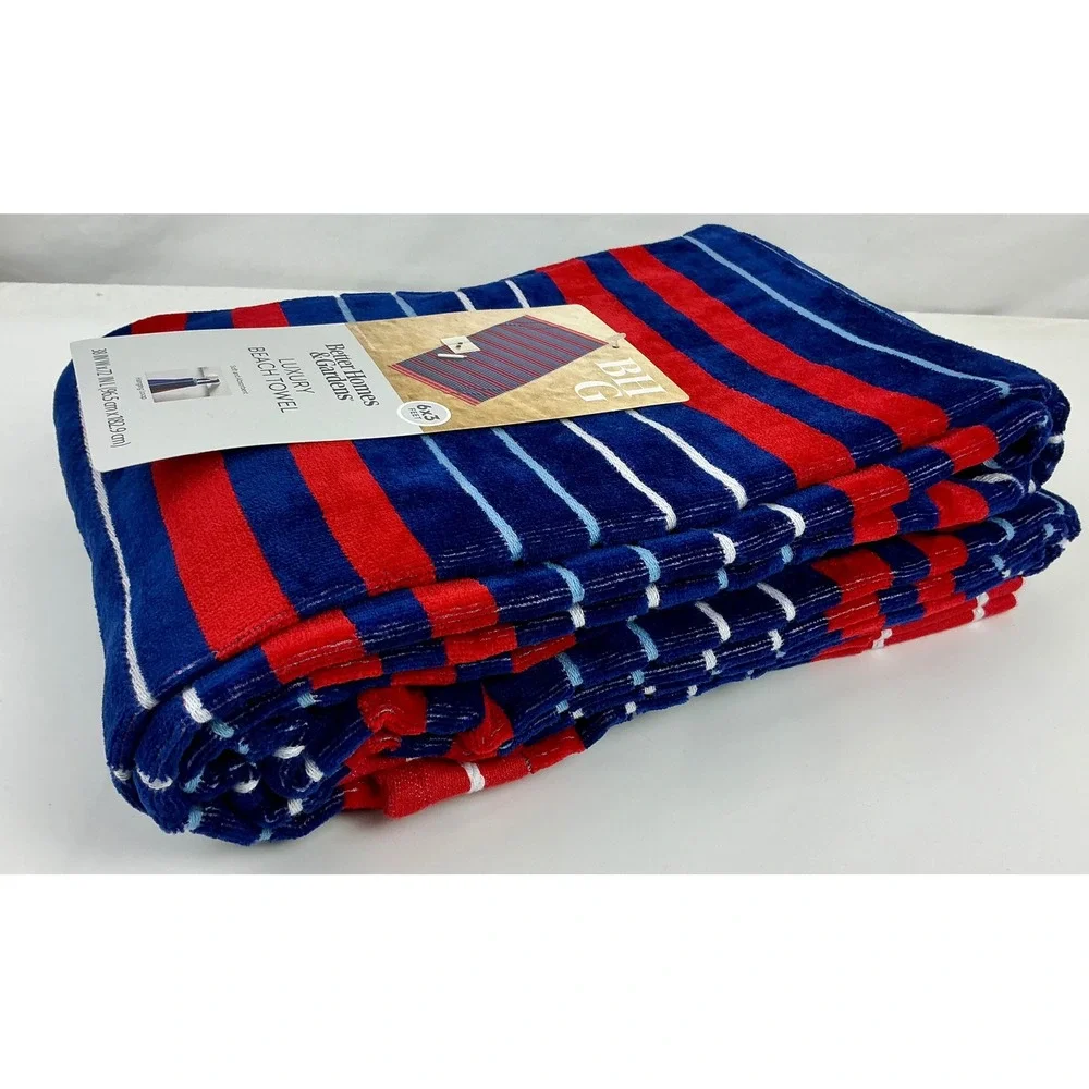 Better Homes &Gardens Oversized Luxury Beach Towel Navy Clarence Stripe 6x3 Feet